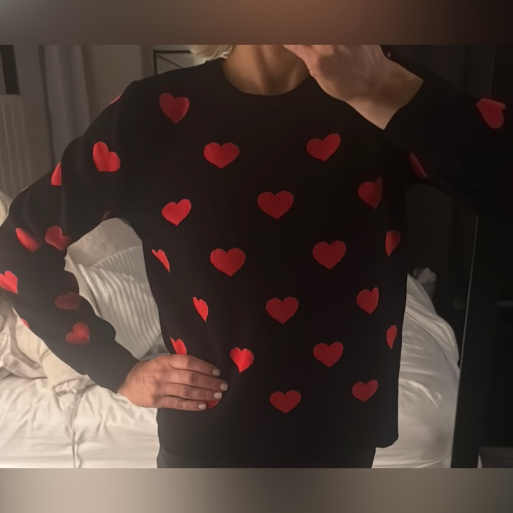 Valentine’s Day is Approaching! Black Sweater with Red Heart Pattern- Soft!!